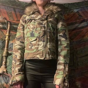 Ralph Lauren Camo Fur Moto Jacket